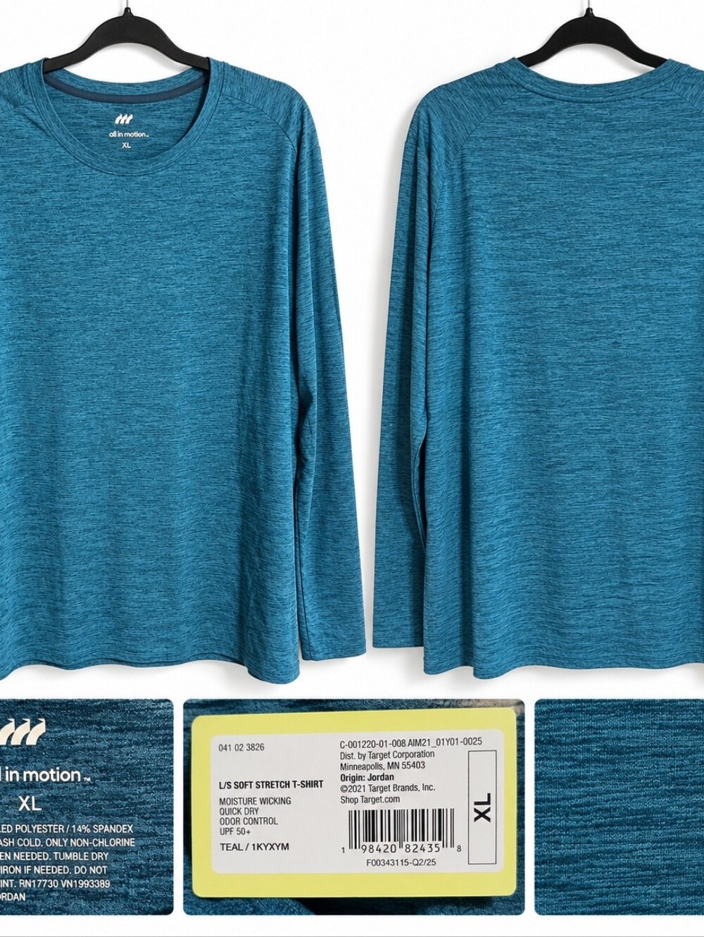 All in Motion Men’s XL Teal Long Sleeve Soft Stretch Shirt Athleisure Activewear